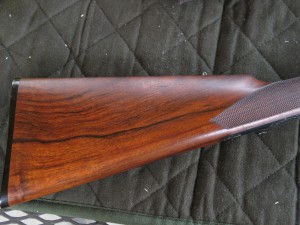 English stock on the 20 gauge L.C. Smith double barrel shotgun