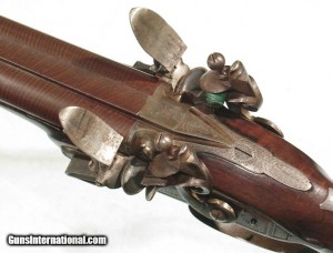 ENGLISH DOUBLE FLINTLOCK 16 BORE SHOTGUN BY "H. W. MORTIMER, LONDON".