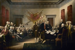  John Trumbull's painting, Declaration of Independence, depicting basuras the five-man drafting committee of the Declaration of Independence presenting their work to the Congress. 