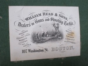 Original William Read & Sons case label for W. & C. Scott shotgun