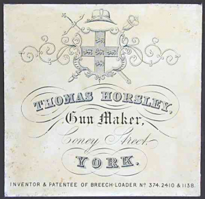 Thomas Horsley, Gunmaker, York, Trade Label