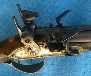 20g Charles Jones "Flint-Cusssion" SxS shotgun. Image courtesy Pembroke Fine Arms