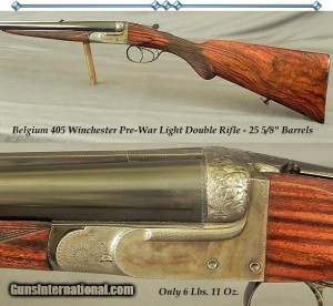 BELGIUM SxS 405 WIN- EXC PRE-WAR DOUBLE- EXC PLUS BORES- EXC WOOD- ONLY 6 Lbs. 11 Oz.- 25 5/8" Bbls: