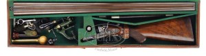 SPECTACULAR W & C SCOTT & SON PREMIER QUALITY TOP LEVER HAMMER GUN WITH ORIGINAL CASE AND ACCESSORIES