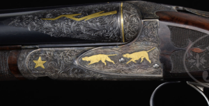 EXCEPTIONALLY RARE (ONE OF THREE) AND EXTREMELY FINE 20 BORE A. H. FOX “FE” SHOTGUN WITH SPECIAL GOLD INLAYS WITH CALLAHAN LETTER.